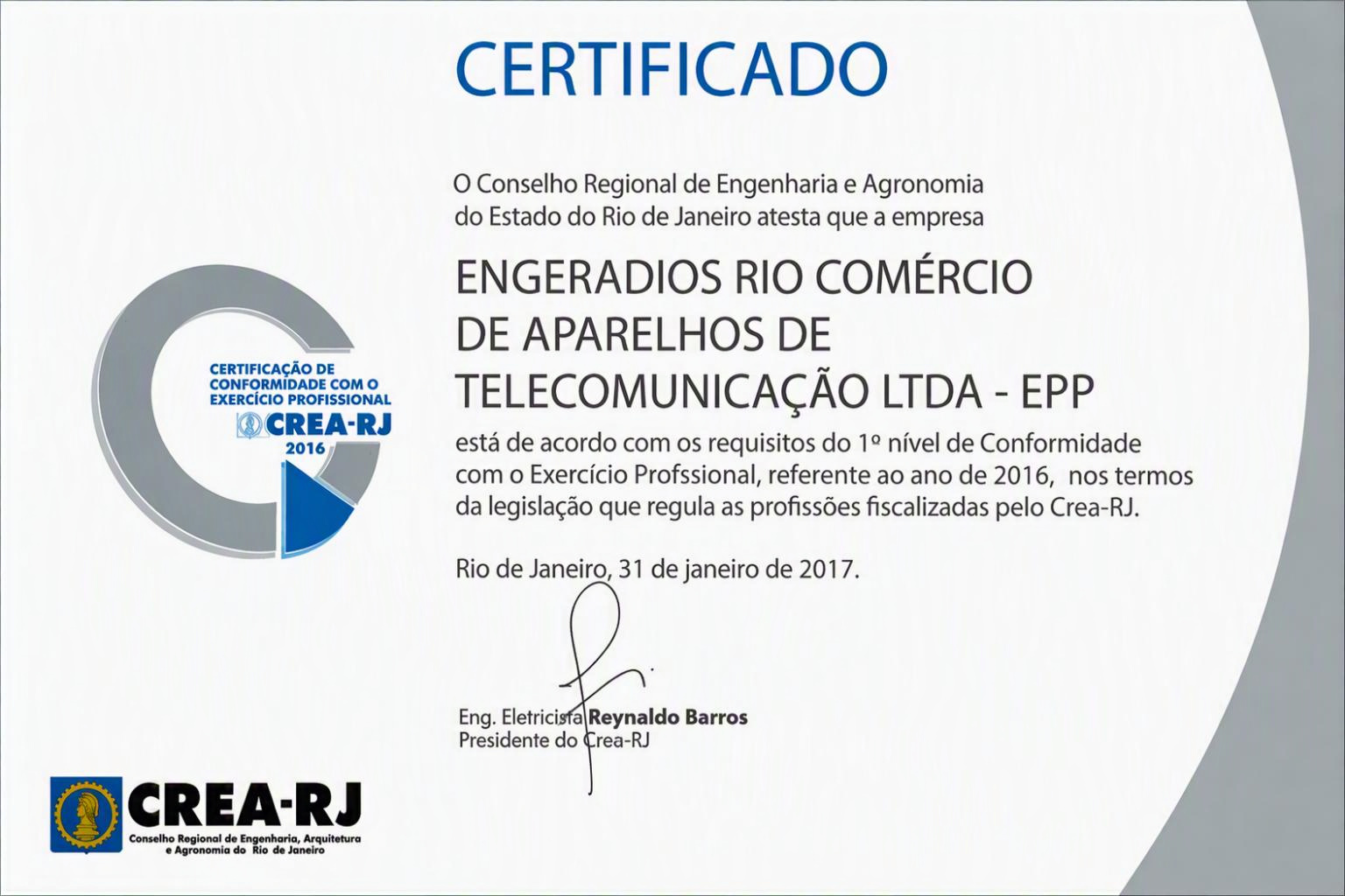 Certificado CREA-RJ ampliado